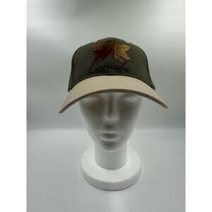 Canada Baseball Cap Hat - Adjustable - Maple Leaves Green Beige 100% Cotton